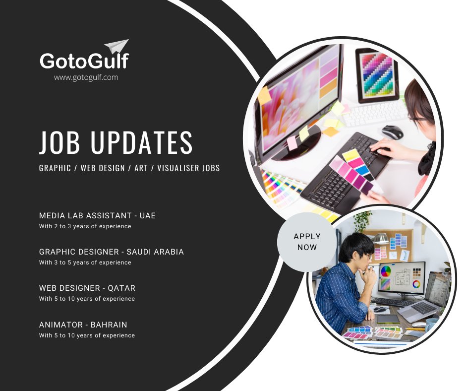 GotoGulf's tweet image. Click on the below link to apply for the job vacancies,
gotogulf.com/PublicSearchVi…

#gotogulf #jobs #middleeast #jobseeker #recruitment #graphic #graphics #web #design #art #visualiser #medialab #assistant #designer #animator #saudiarabia #qatar #uae #unitedarabemirates #bahrain