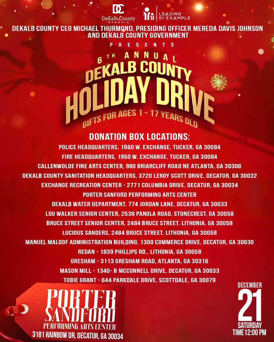 CEO Michael Thurmond, Presiding Officer Commissioner Mereda Davis Johnson, and DeKalb County Government Present 6th Annual Holiday Drive TOMORROW, December 21