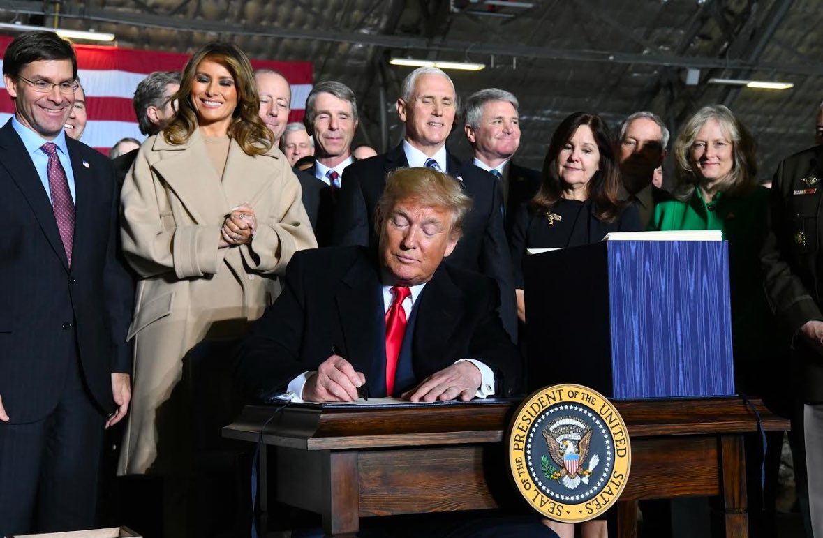 Mike_Pence's tweet photo. Five years ago today, President Trump signed the bill creating the United States Space Force. Playing a part in establishing the Sixth Branch of our Armed Forces was one of the greatest honors of my career. Happy Birthday @SpaceForceDoD! God Bless Our Guardians! #sempersupra 🇺🇸 https://t.co/uaYeyAXpTw