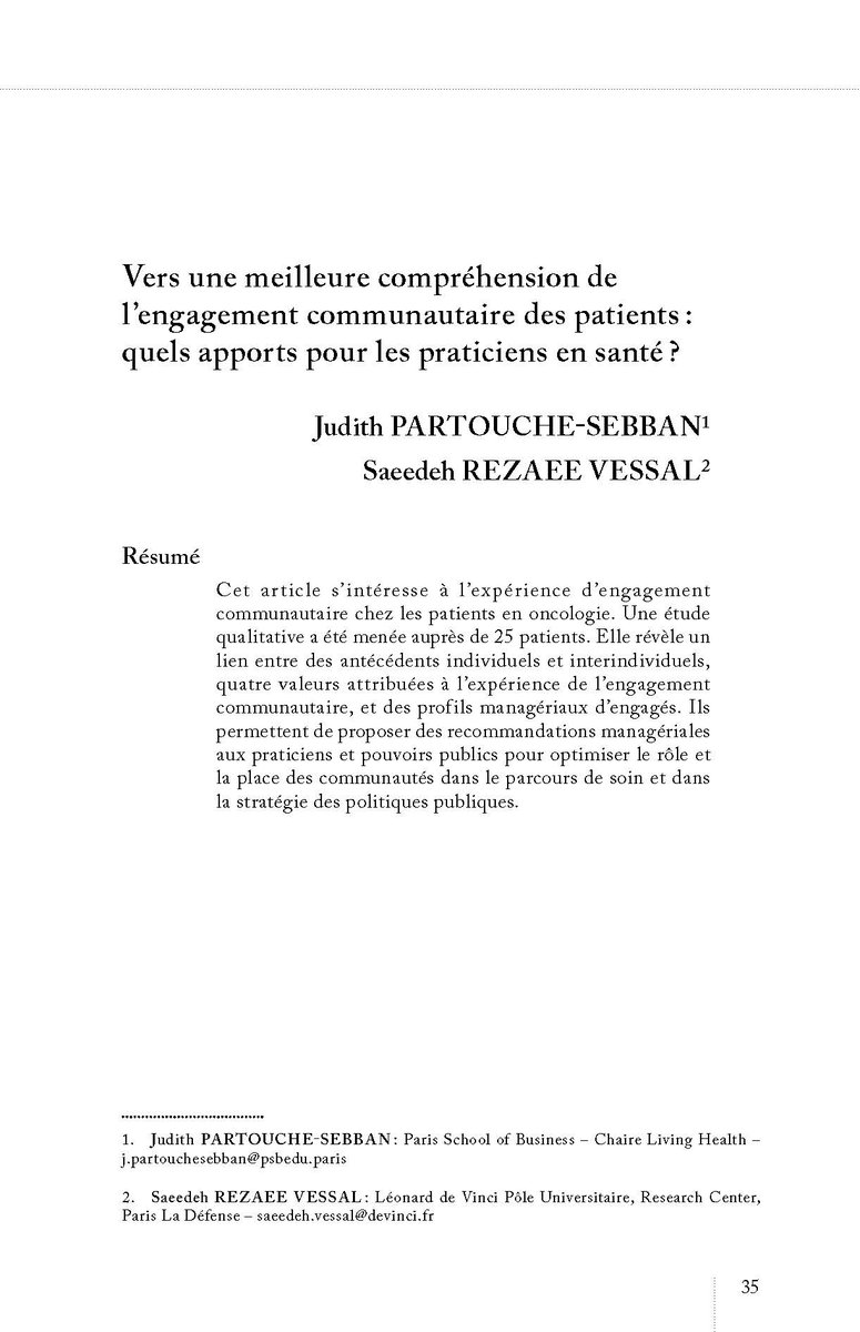 Vers une meilleure compréhension de l’engagement communautaire des patients : quels apports pour les praticiens en santé

👉 managementetavenir.fr/article/manage…

A lire dans la dernière revue Management &amp; Avenir #santé #professionnels #engagement #métiers