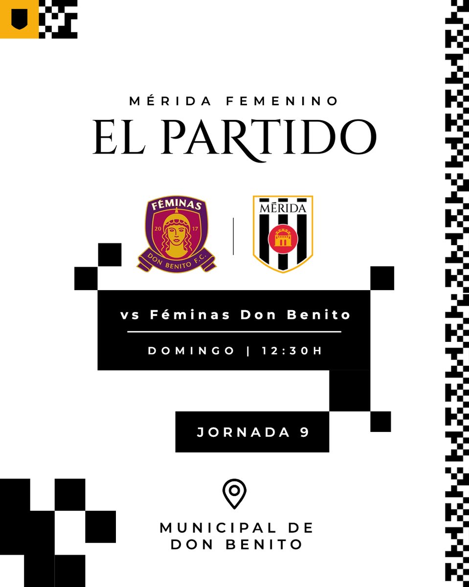 ⚪️⚫️ 𝐌𝐞́𝐫𝐢𝐝𝐚 𝐅𝐞𝐦𝐞𝐧𝐢𝐧𝐨 

🆚 <a href="/FeminasDBFC/">FéminasDonBenitoFC</a> 
📅 Domingo, 12:30h
🏟️ Municipal de Don Benito
📊 Jornada 9

🗣️ ¡Vamos, romanas! 🙌🏼