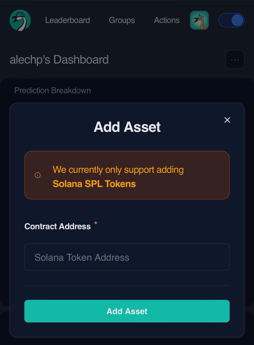 CapswanApp's tweet image. Capswan now supports the ability to add *any* @solana token directly. No more waiting for approval

This matters for:
- Predictions
- Biases (asset tracking)
- Calls
- Autotrader