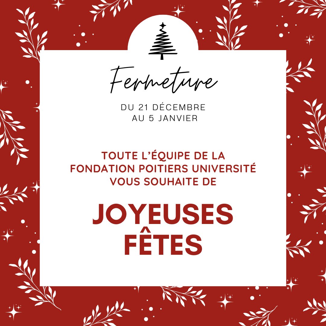 Toute l'équipe de la Fondation Poitiers Université vous souhaite de très belles fêtes de fin d'année 🎄❄️🎉

✨ Un grand merci à tous nos partenaires pour leur engagement à nos côtés cette année et rendez-vous en 2025 !