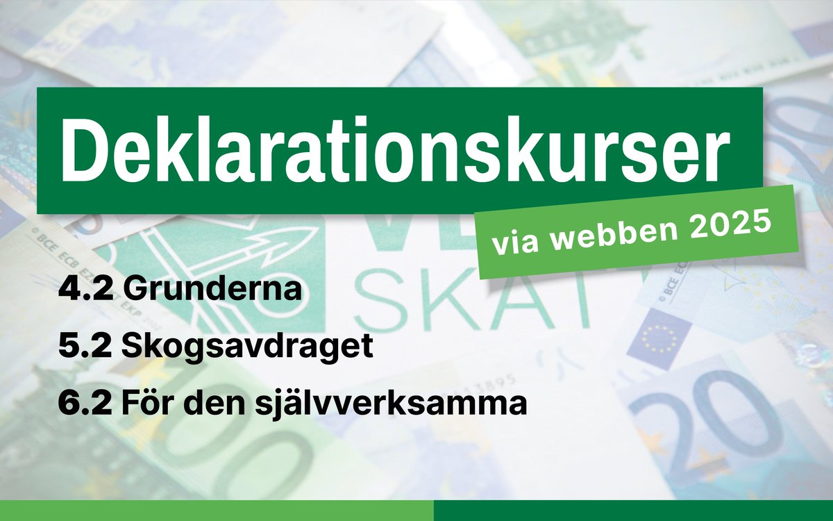 🌲 Deklarationskurser 2025 🌲

Under februari 2025 ordnas tre kurstillfällen om skogsdeklaration som är anpassade för olika målgrupper.

🔗 Läs mer och anmäl dig via länken: q.surveypal.com/anmalan-till-d…