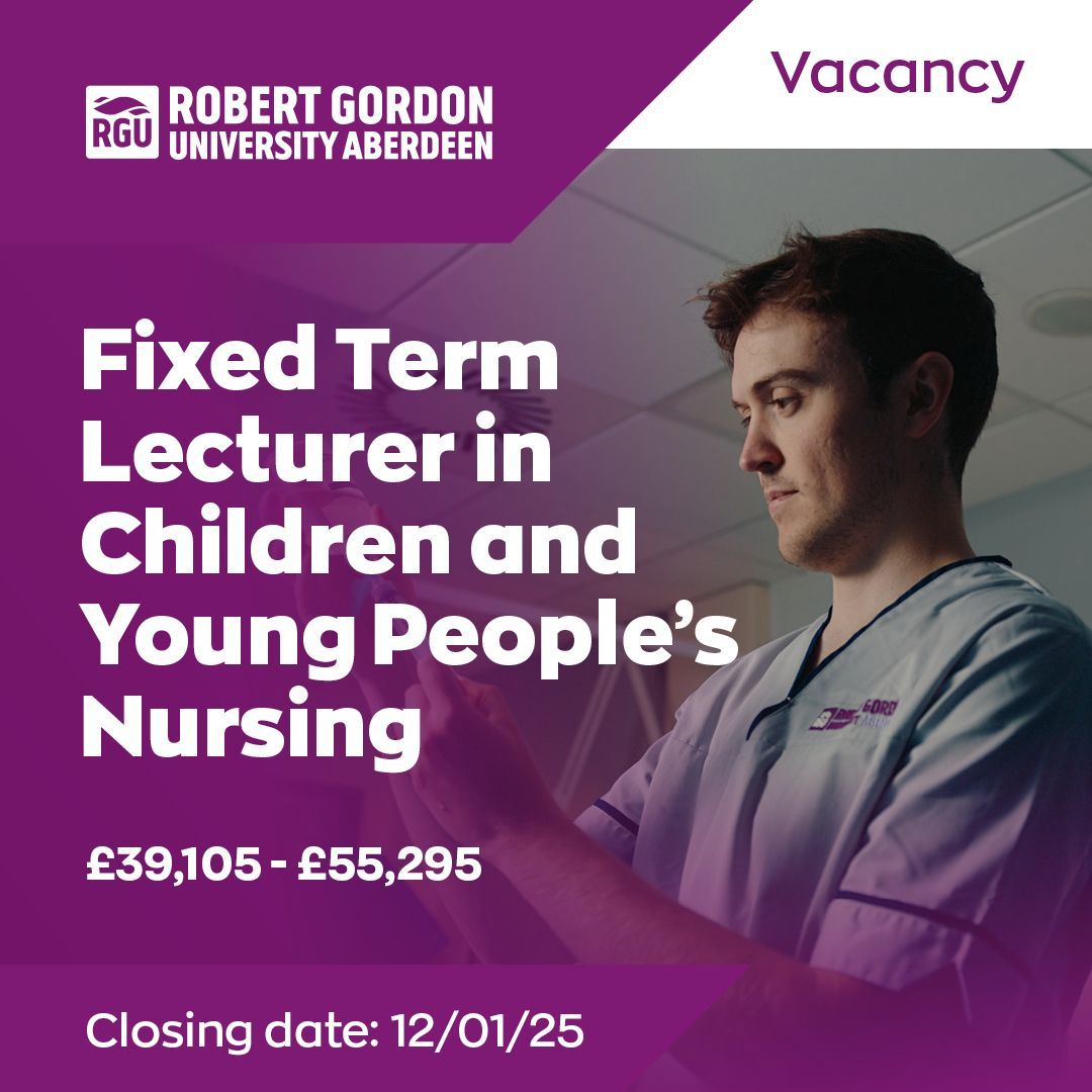RGUjobs's tweet image. VACANCY: Fixed Term Lecturer in Children's and Young People. Join a motivated team, providing support for teaching and learning across the School. Experience in children and young people’s community nursing is beneficial but not essential
@RGUHealthsci
buff.ly/41KCugR