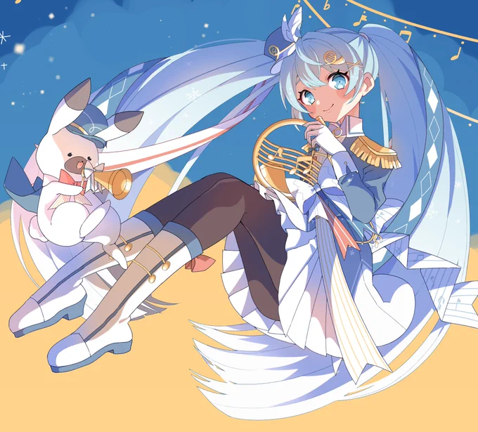 【おしらせ】 雪ミク2020(ホルンちゃん)5周年を記念した、ファンメイド法被のイラストを制作させていただきました!(襟などのデザインも担当しています) とても素敵な企画にイラストという形で参加できて幸せです! 購入期間が限られていますので、詳細は元ツイをご覧ください〜〜!