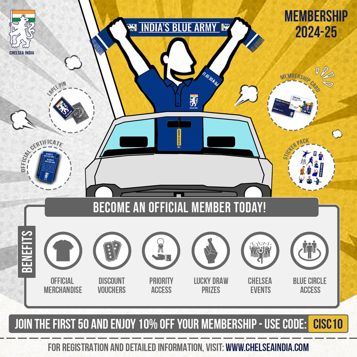 ChelseaIndia's tweet photo. The Chelsea India Membership is now LIVE! 💙

Blues, choose from three exclusive memberships, each packed with exciting benefits tailored just for you. Don't miss out on being part of India’s Blue Army Family 🇮🇳

Buy yours now at https://t.co/aZ5ygRNZPJ

#ChelseaIndia #ChelseaIndiaMembership