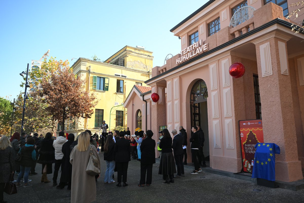 eu4culture's tweet photo. The National Puppet Theatre, one of Albania's most cherished cultural landmarks, reopened following extensive restoration works funded by the European Union through the EU4Culture programme. @UNOPS, @UN_Albania, @EUinAlbania, @MekiGovAL https://t.co/7rspDM5dff