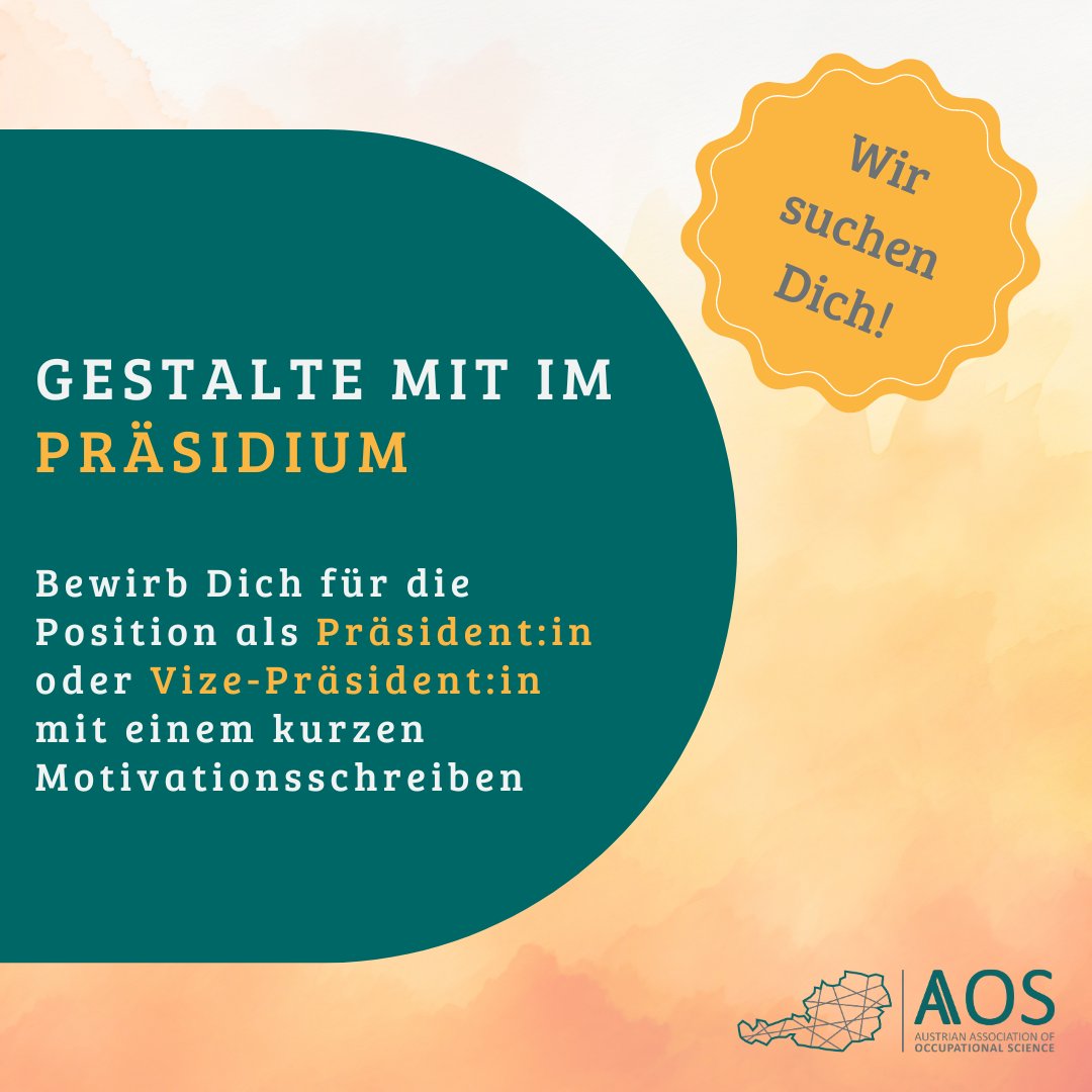 Bewirb Dich als Kandidat:in für die Vorstandswahl im Jänner 2025 mit einem kurzen Motivationsschreiben und der Angabe der Vorstandsposition, die Dich interessiert unter office@austrianoccupationalscience.com. Bei Fragen kannst Du Doch gerne an Mona Dür oder Julia Unger wenden.