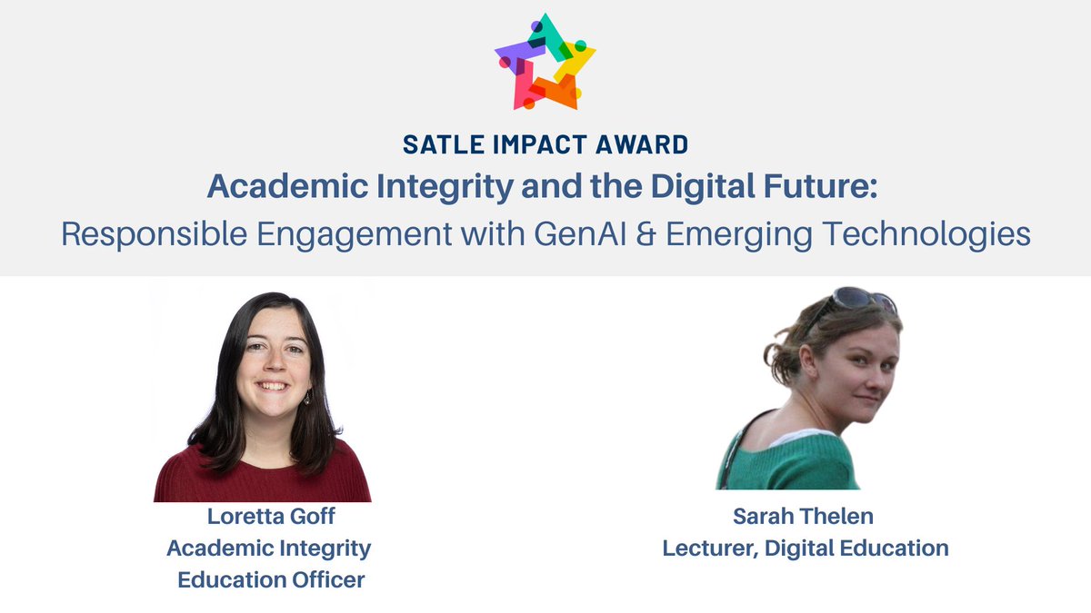 Huge Congratulations to our colleagues <a href="/Dr_LorettaG/">Dr Loretta Goff</a> and <a href="/sjthelen/">Dr Sarah Thelen</a> who have been announced as recipients of the SATLE (Strategic Alignment of Teaching and Learning Enhancement Funding in Higher Education) Impact Award. #AcademicIntegrity #AI #Digital #SATLE