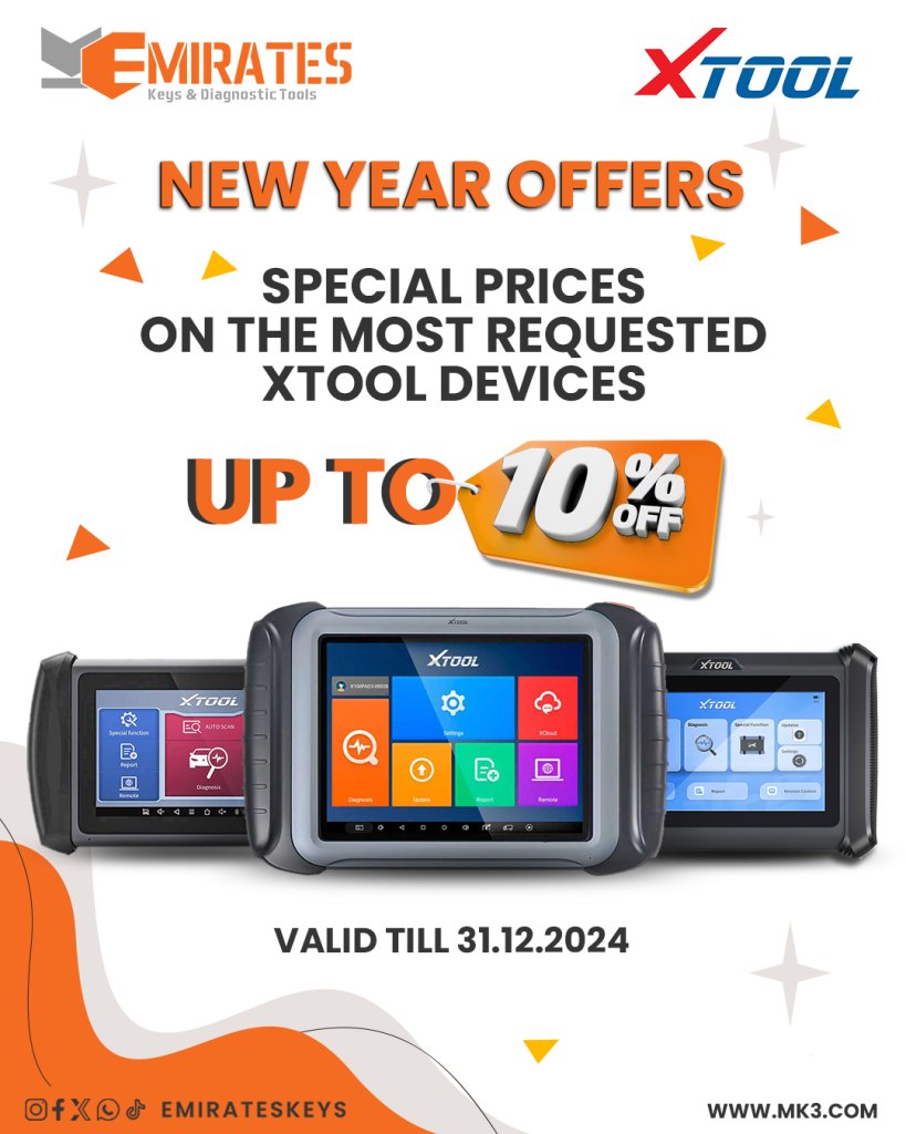 📷 XTool New Year Offer –  Up To 10% OFF  📷
📷 Special prices on most requested items 📷
mk3.com/xtool-x100pro3…
TikTok: tiktok.com/@emirateskeys 📷 WhatsApp: wa.me/971588222211 📷
 Email &amp; Skype: sales@mk3.com ✅
