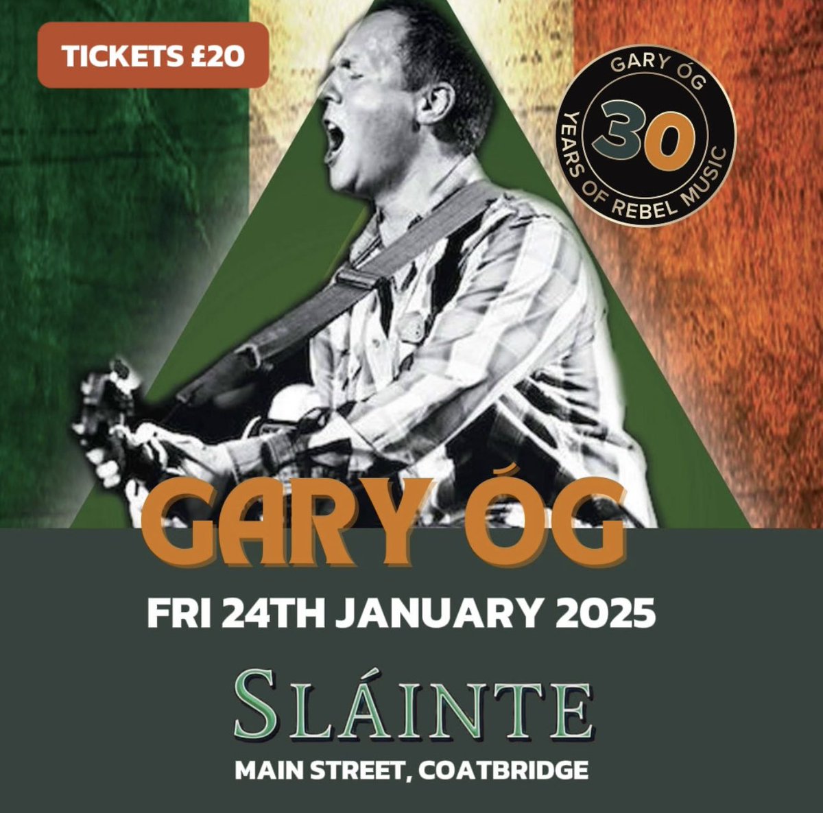 GARY OG live at Sláinte. Fri 24th January 2025. Tickets £20. On sale from Monday.
