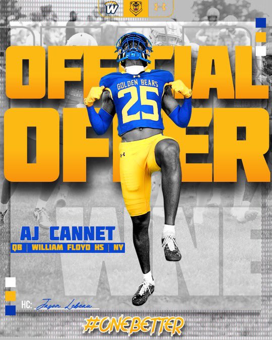AJ Cannet #13 2025 QB (@aj_cannet_13) on Twitter photo After a great conversation with <a href="/Coach_Lebeau/">Jason Lebeau</a>, I am blessed to receive an offer to play for the Golden Bears <a href="/WNEFB/">WNE Football</a> !
<a href="/EvanEastburn/">Evan Eastburn</a> <a href="/coachba81/">Bill Ashton</a> <a href="/primetimecamps/">Prime Time Football</a> <a href="/LIBLITZ/">LI BLITZ</a> <a href="/JayFiedler/">Jay Fiedler</a> After a great conversation with <a href="/Coach_Lebeau/">Jason Lebeau</a>, I am blessed to receive an offer to play for the Golden Bears <a href="/WNEFB/">WNE Football</a> !
<a href="/EvanEastburn/">Evan Eastburn</a> <a href="/coachba81/">Bill Ashton</a> <a href="/primetimecamps/">Prime Time Football</a> <a href="/LIBLITZ/">LI BLITZ</a> <a href="/JayFiedler/">Jay Fiedler</a>