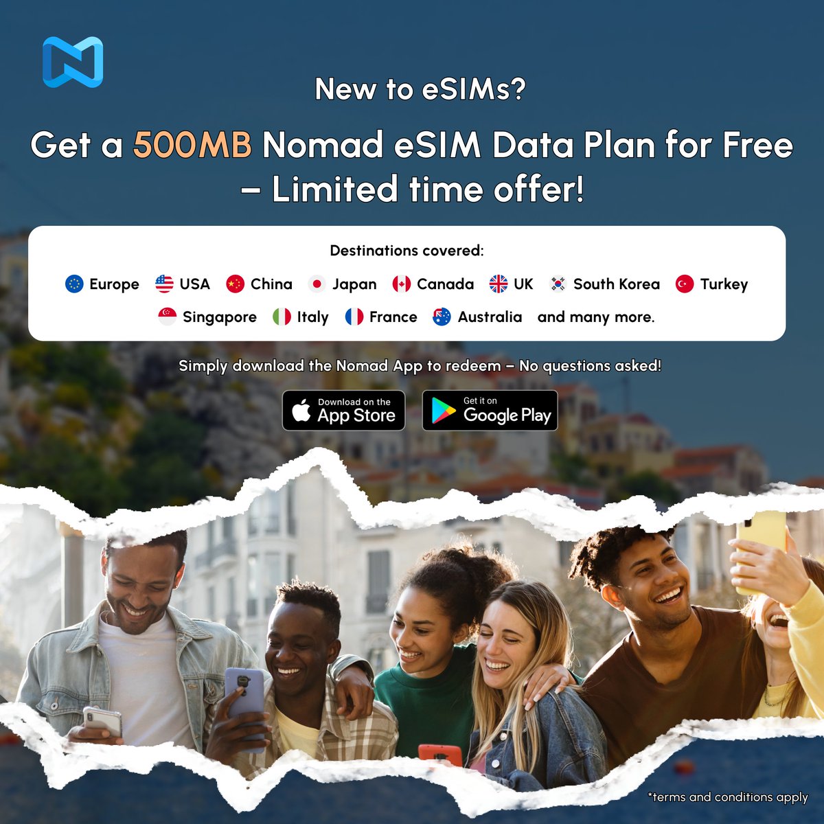 🌍 New to Nomad? Experience seamless connectivity with our Trial eSIM!

🎁 Redeem 500MB free and stay connected in 48 destinations worldwide —no strings attached.

📶 Easy setup, instant connection. Try Nomad eSIM today and explore worry-free! ✨📱

#NomadTrial #StayConnected