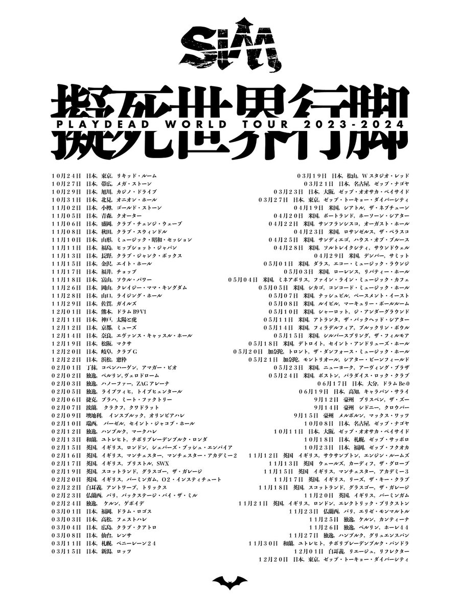 MAHfromSiM's tweet photo. 取り急ぎ

14カ国97会場をまわった
SiMのPLAYDEAD WORLD TOURが無事完結しました。

長かった〜！
みんなありがとう！

Our longest journey PLAYDEAD world tour has successfully ended tonight in Tokyo! I’m really excited about stepping into SiM’s new era!😈

#SiM
#SiM6th
#PLAYDEAD https://t.co/pdIePoWnW4