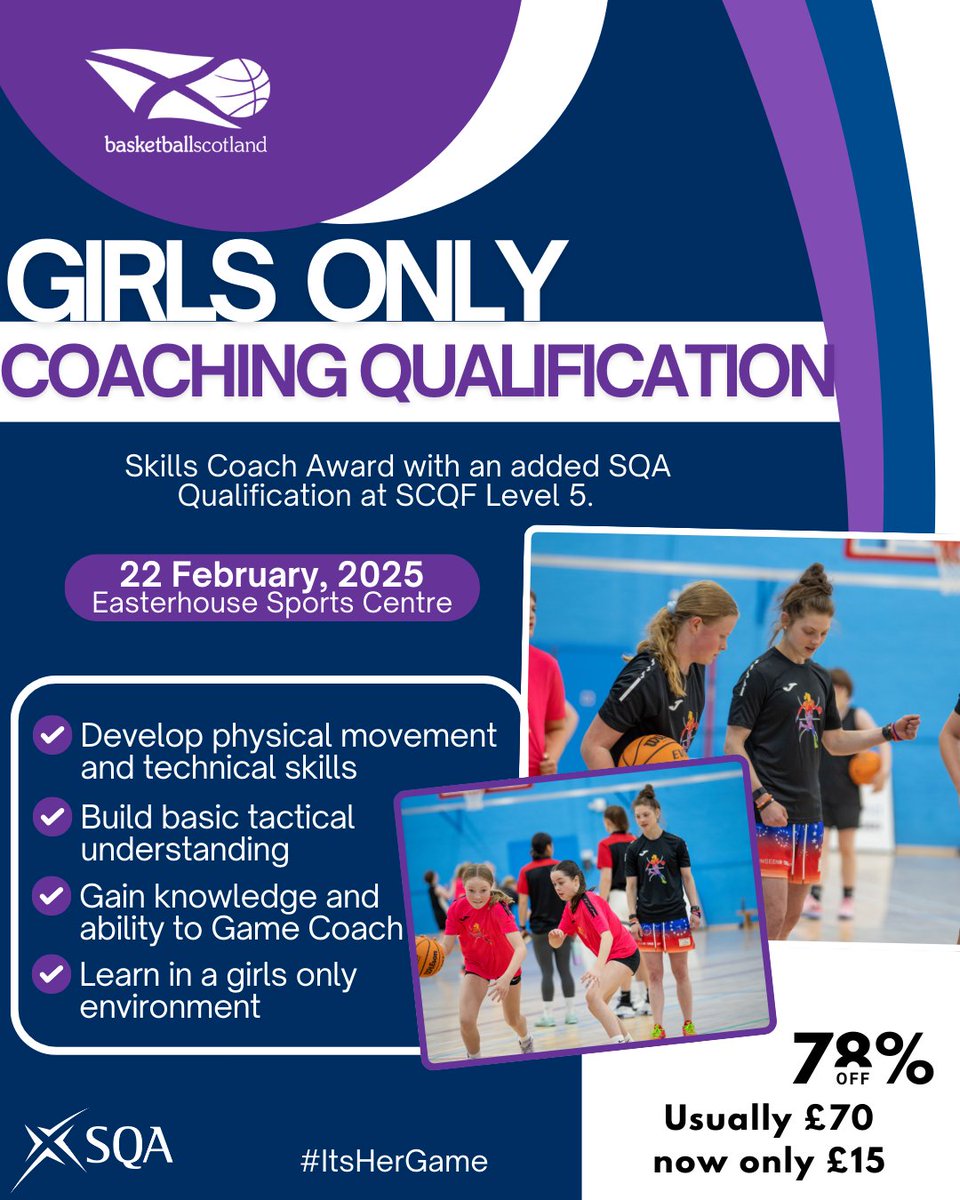 Girls Only Skills Course - Special Offer!

As a way of encouraging more girls to step into coaching and grow their love for the game, we’re excited to offer our Skills Coach Award, with an added SQA Qualification, for just £15!

🔗 bit.ly/4iLHqbl

#ItsHerGame
