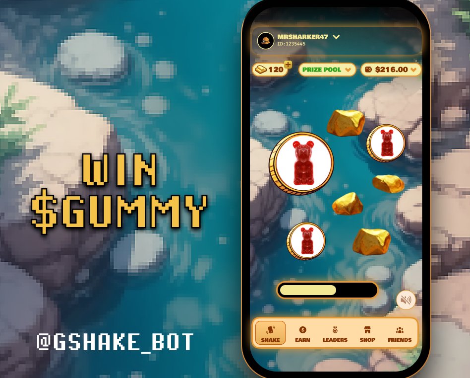 GSHAKE_game's tweet photo. $GUMMY is live on GSHAKE!
The @gummyonsolana shaking sprint is LIVE!
Shake, earn $GUMMY, and join the fun.
Youโve got 72 hours - go!