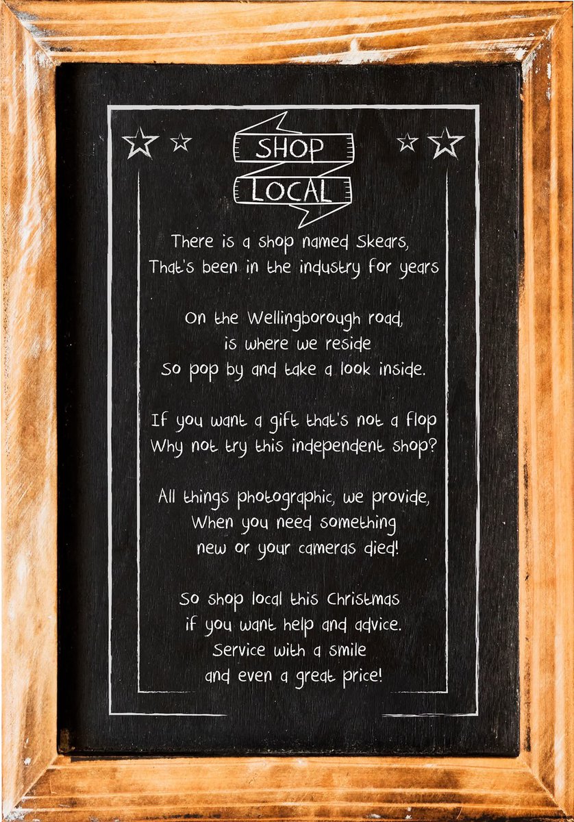 SkearsPhoto's tweet photo. 🎄Shop Local This Christmas 🎄 

#Northampton #camerashop #shoplocal #smallbusiness #familybusiness https://t.co/H4Zj78YMhn