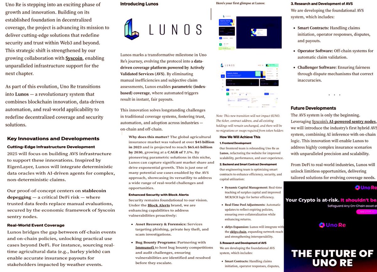 BITCOINTRAPPER's tweet photo. $UNO #UNO #UNORE 🔍

🟣“Introducing LUNOS -> data-driven automation & real-world applicability to redefine decentralized coverage & security solutions”

🟣2025 will focus on building #AVS infrastructure to support these innovations. Inspired by Eigen Layer, Lunos will integrate deterministic data oracles with #Al-driven agents for complex, non-deterministic claims.