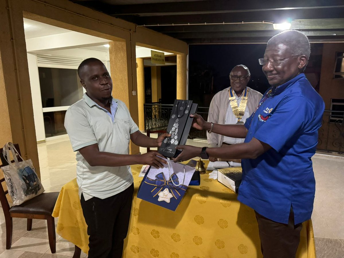 Yesterday our President Prof <a href="/ben_prof/">Prof. Ben Kiregyera</a> led the festive end-of-year gift-giving, favouring Rtn <a href="/anahamya/">Ambrose Nahamya</a> Ambrose Nahamya. IPP <a href="/SamWatasa/">Sam K. Watasa</a> exchanged gifts with Youth Director <a href="/ObeneMugisha/">Mugisha Benjamin</a> Benjamin Mugisha. The Xmas spirit was alive at fellowship! #magicofrotary #ServiceAboveSelf