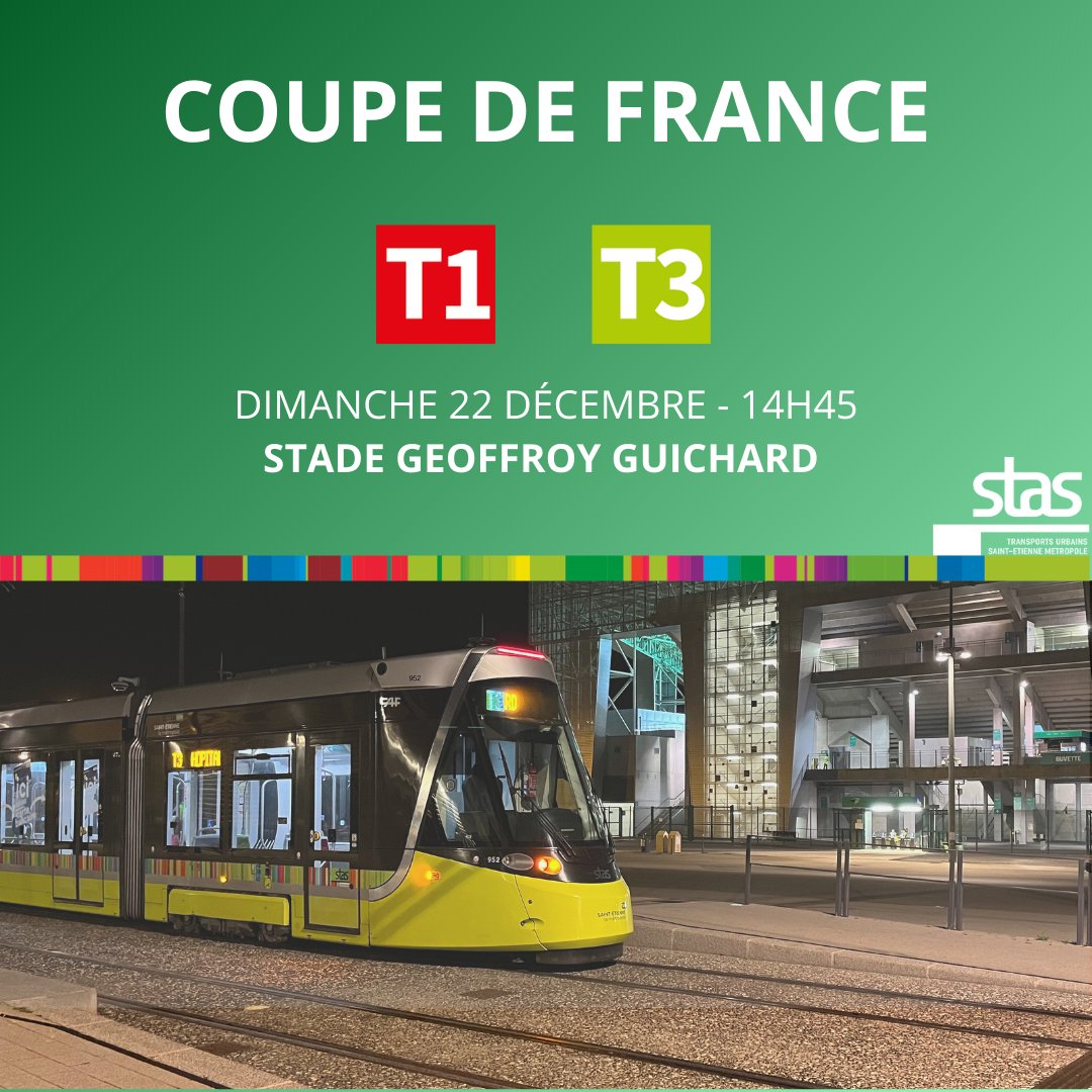 Demain après-midi, retrouvez les verts au Chaudron face à Marseille dans le cadre de la Coupe de France !💚

Avec la parade des motards du Père Noël, des perturbations sont à prévoir de 14h à 17h.

Toutes les infos sur reseau-stas.fr