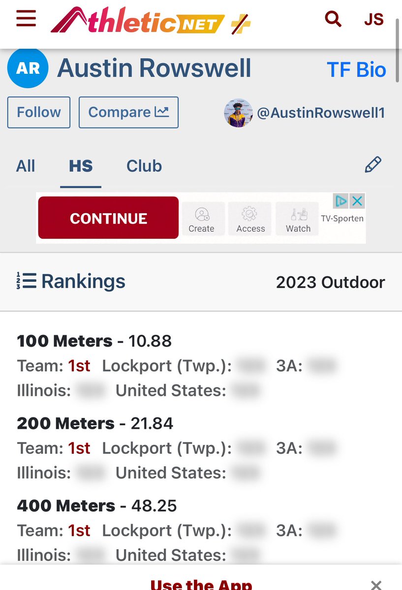 Unsigned SR Austin Rowswell is back! These are his SOPHOMORE times! Missed junior year so to injury. Check his football highlights or check in during the season to see that he is better than ever! <a href="/Austin_Rowswell/">Austin Rowswell</a> #trackandfield <a href="/MSHeartland_/">MileSplit Heartland</a>
