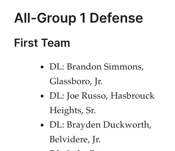 Honored to be selected to nj footballs  first team group 1 all state!