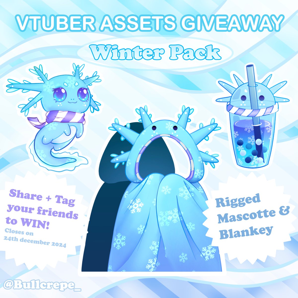 BullCrepe_'s tweet photo. ❄️VTUBER ASSET WINTER PACK GIVEAWAY! ❄️
How to join:
- Like this post and follow @BullCrepe_
- Share this post
Good luck!🩵
#giveaway #vtubergiveaway #free #vtuberasset #vtuberassetpack #vtuberartist #christmasgiveaway #winterpack #vtuberart #artgiveaway #vtuber https://t.co/f58yDM57Yi
