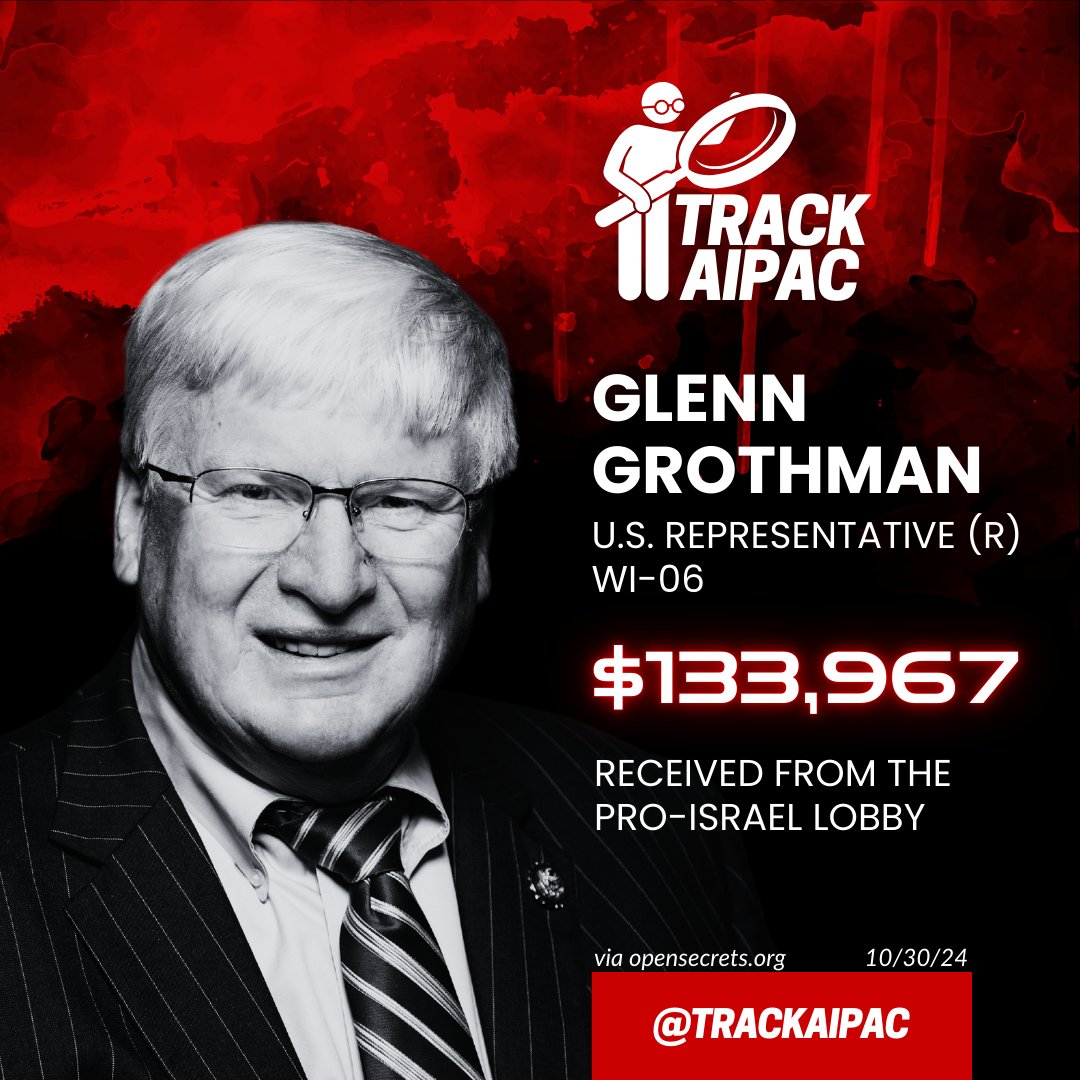AIPAC Tracker (@trackaipac) on Twitter photo <a href="/RepGrothman/">Rep. Glenn Grothman</a> Glen Grothman works for the Israel lobby. #BribedByAIPAC
x.com/RepGrothman/st… <a href="/RepGrothman/">Rep. Glenn Grothman</a> Glen Grothman works for the Israel lobby. #BribedByAIPAC
x.com/RepGrothman/st…