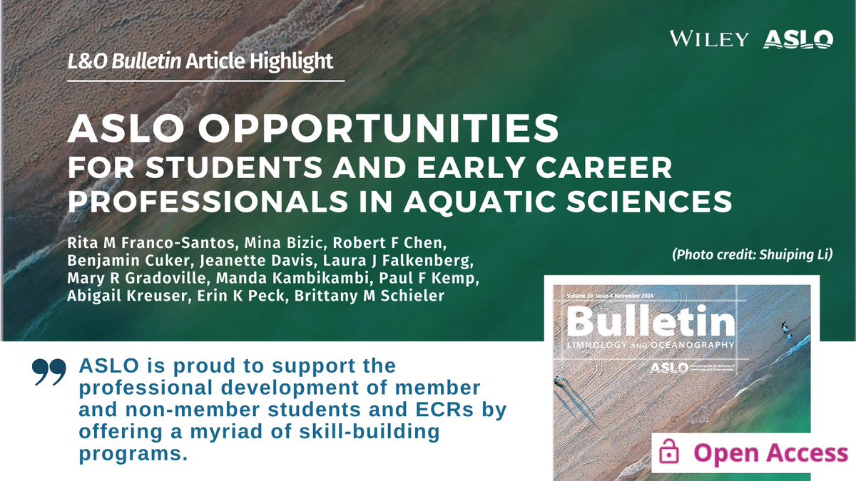 🚀  Exciting opportunities for students &amp; early career researchers: #ASLO is committed to your professional development with skill-building programs, mentoring, networking, and more. Read today's openaccess #ASLO_Bulletin highlight and find out how to strengthen your professional