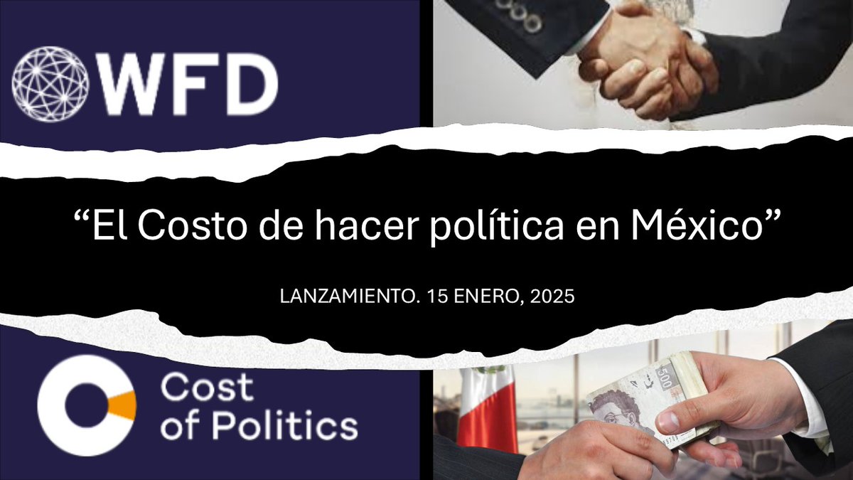 En México es muy dificil y costoso participar en política. 
Desde recolectar muchas firmas y tener buenos recursos, hasta arriesgar la vida.

Con <a href="/WFD_Democracy/">Westminster Foundation for Democracy (WFD)</a> lanzaremos el 1er informe "El Costo de hacer política en México"

L@s invito:
🗓️15 Enero 11:00 am
📍 <a href="/IIJUNAM/">Instituto de Investigaciones Jurídicas, UNAM</a>