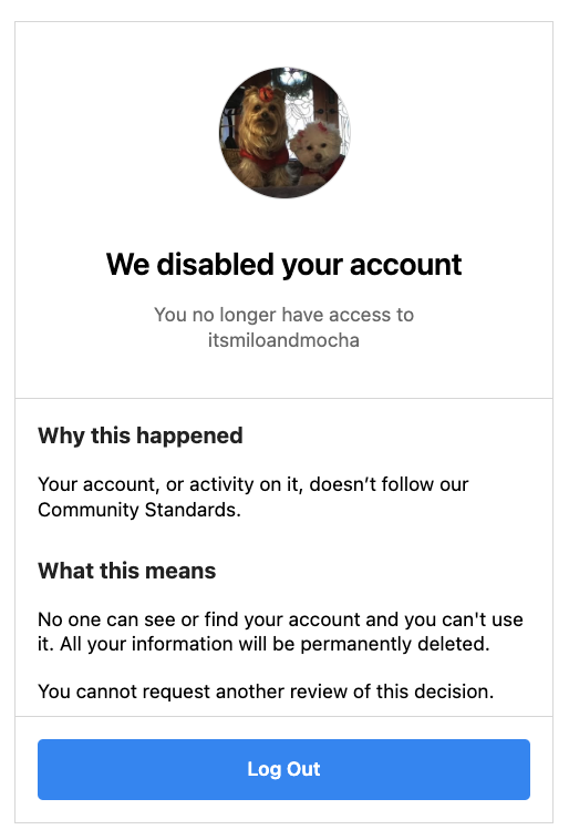 WOW..  even my pet page is under attack by Mark and his crew at FaceBook...

I wonder who I offended that much for them to take down a page for pets.