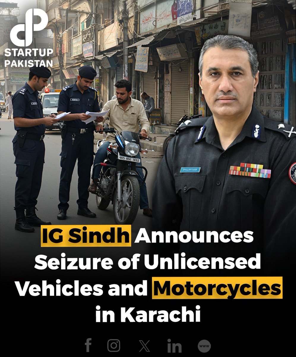 PakStartup's tweet photo. In a move to improve road safety and ease traffic congestion, IG Sindh Ghulam Nabi Memon announced that vehicles and motorcycles driven without a valid license will be seized in Karachi.
#KarachiTraffic #RoadSafety #SindhPolice #TrafficControl #LicenseCheck https://t.co/aFzSN5YnMv
