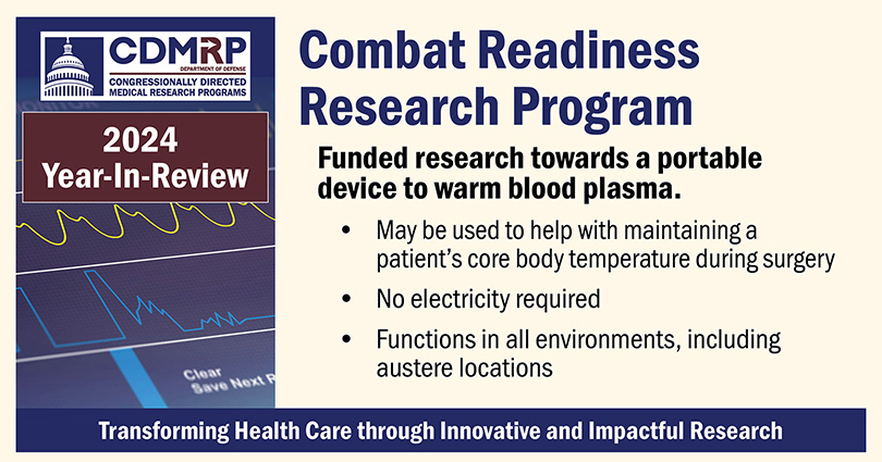 Research funded by the #CombatReadiness Medical Research Program,  led to the development of a device to warm medical fluids, enhancing prolonged field care. For more information visit: cdmrp.health.mil/crrp/default
#MilMed #MilitaryResearch