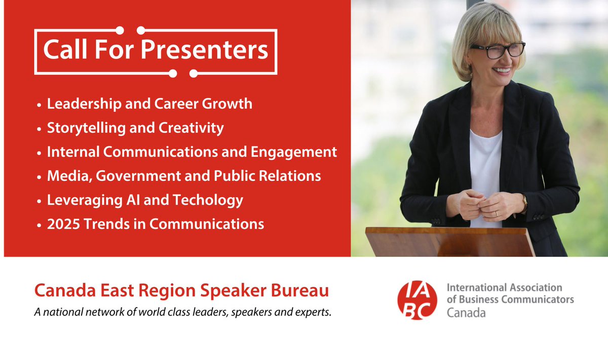 📢 Calling all IABC members! IABC Canada East Region is looking for subject matter experts and presenters who can lend their voices and knowledge to our 2025 professional development activities. Register now at: lnkd.in/eXQHfqpv