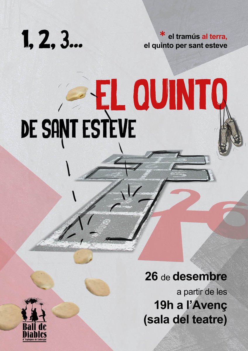Quintos amb tramussos, llançaments, paneres amb tongo i…remeno! 

Arriben les festes i un any més i com és tradició el Ball de Diables organitzem el Quinto de Sant Esteve.

🗓️Sant Esteve
🕖 19h
📍L’Avenç Centre Cultural

Ens veiem ben aviat! ❤️‍🔥