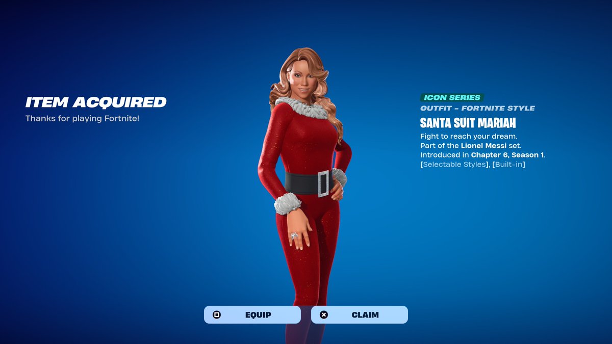 FORTNITE FREE MARIAH CAREY ALL I WANT FOR CHRISTMAS IS YOU EMOTE!

INTERACT WITH MARIAH CAREY NPC AT 3PM ET TO RECEIVE THE EMOTE!

USE CODE ‘FNLK’ #ad