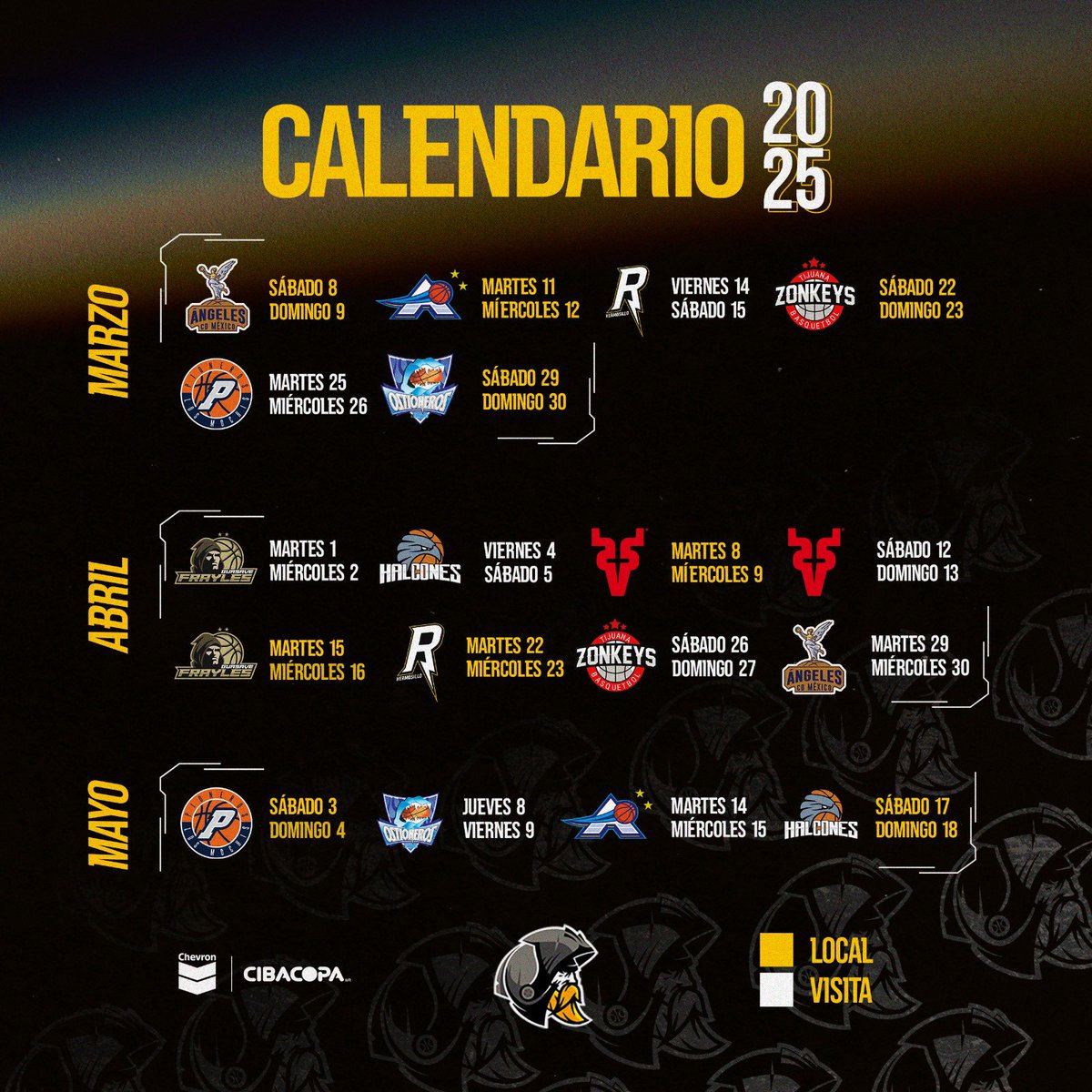 caballeroscln's tweet photo. ¡JALADOS CULIACÁN!🏀🛡️⚔️

▶️Este es nuestro Calendario Oficial para la Temporada 2025 de @cibacopamx .-🗓️

Sobrinos, anoten las fechas✍️ y sean parte del 😎RETORNO DE LOS CABALLEROS…😤💪🏻

PD: Los extraño mucho🥺

#JaladosCuliacán #PuroPaDelante https://t.co/JL187GRRdE