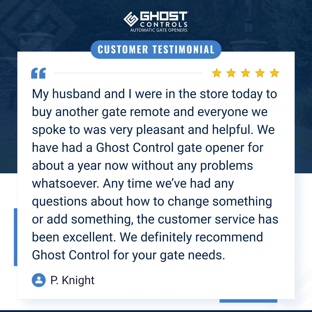 GhostControls's tweet image. Gratitude drives our success! Thank you to our amazing customers for trusting Ghost Controls to secure their homes. 🙌 Your support means the world to us! ▶️ bit.ly/3QYhaz2
#gatetechnology #customertestimonial #customerreviews #automaticgateopener #happycustomers