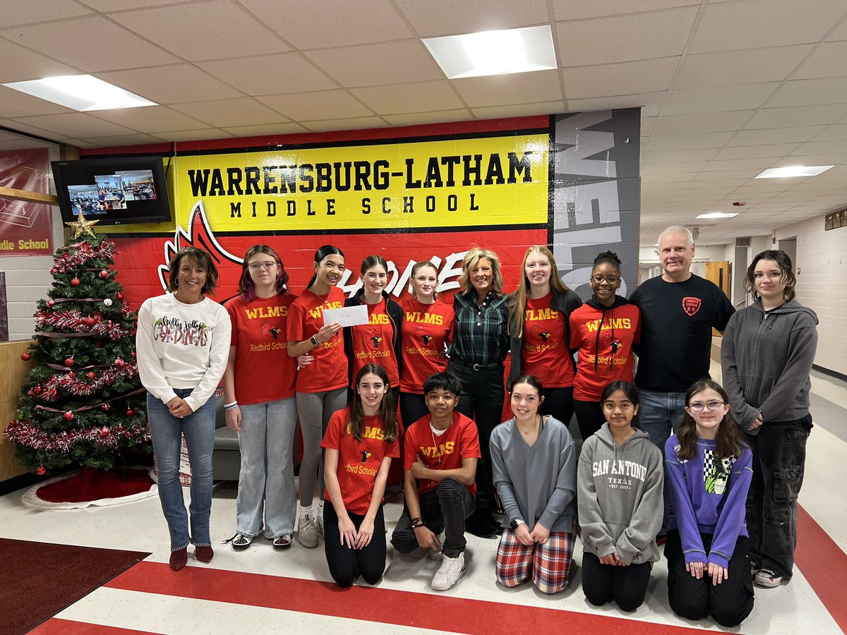 WLMS Redbird Scholars presented a check of just under $500 to the Tanner Tough Foundation. Students raised money by selling candy canes last week. The money will be used to send a middle school aged cancer patient to summer music camp. 🟥🟨