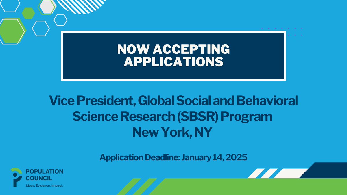 Population Council (@pop_council) on Twitter photo #NowHiring! The Population Council is accepting applications for Vice President of our Global Social and Behavioral Science Research (SBSR) Program!
This role is based in New York, NY with expectations for travel.
Find more details here: bit.ly/41JOGyu #NowHiring! The Population Council is accepting applications for Vice President of our Global Social and Behavioral Science Research (SBSR) Program!
This role is based in New York, NY with expectations for travel.
Find more details here: bit.ly/41JOGyu