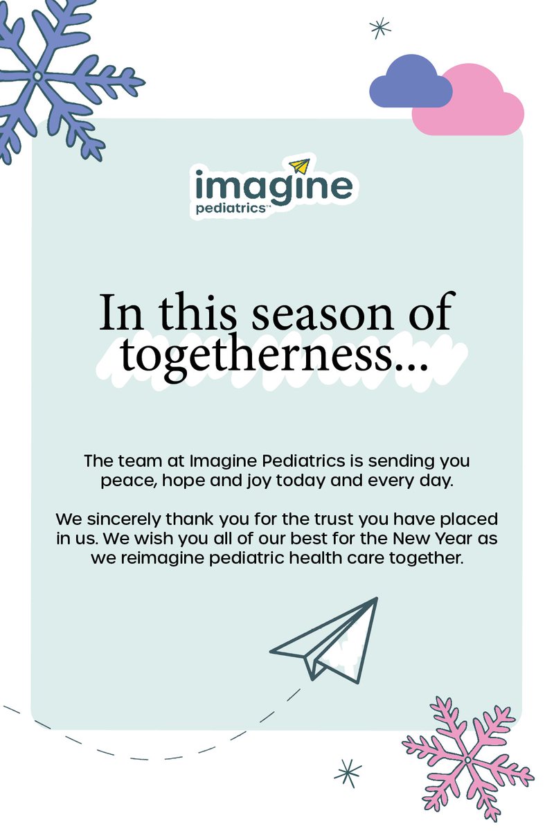This season, we’re grateful for our partners &amp; teams who make reimagining pediatric health care possible. 💙 Together, we’re improving lives &amp; expanding access to 24/7 virtual-first care for children with special health care needs.
 
✨ Happy Holidays from Imagine Pediatrics!