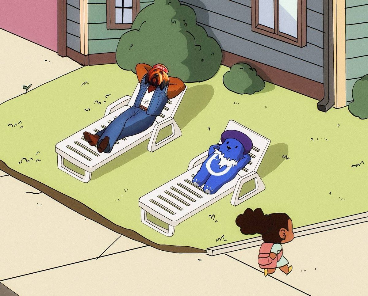 Chapter 7: Chuck, the Laid-Back Pup 🐶🕶️

In a park, Warpie noticed Chuck, a cool dog with sunglasses, lounging in the sun 🌞. He seemed unfazed by the chaos around him, embodying pure chill vibes.

— “Chuck, we need someone who can keep the team grounded. What do you say?”
Chuck