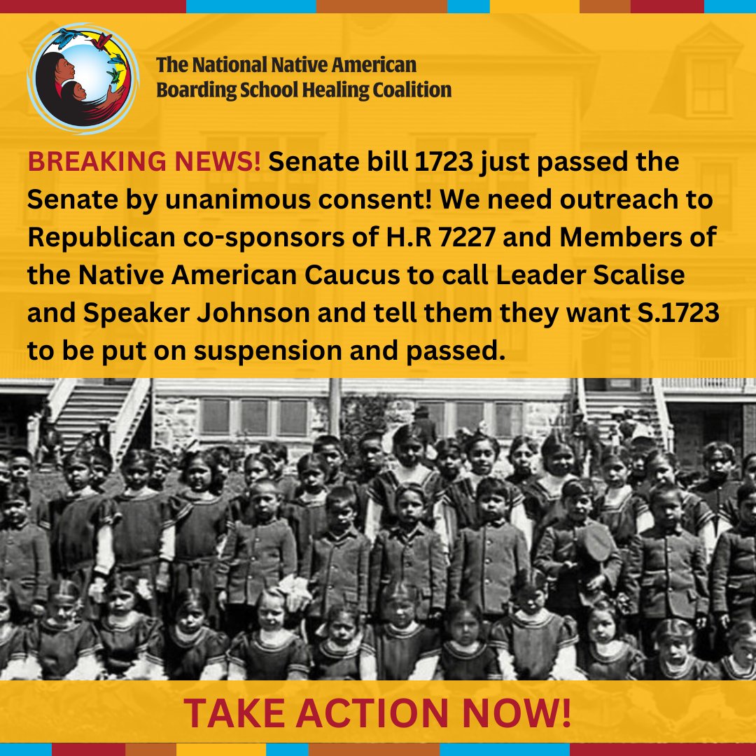 BREAKING NEWS! S.1723 just passed the Senate by unanimous consent! We need outreach to Republican co-sponsors of H.R 7227 and Members of the Native American Caucus. 

Please take action now!! 

See co-sponsor list: loom.ly/73_cbCo