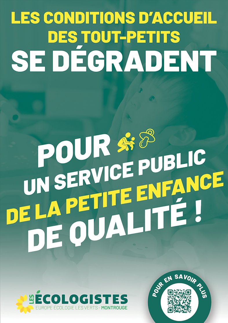 EelvMontrouge's tweet photo. Les conditions d'accueil des tout- petits se dégradent à #montrouge : fermeture de la crèche municipale du 11 novembre, 
plainte des parents sur le manque de personnel dans une crèche, https://t.co/Do5pRBQ5R1
#Montrouge pour un service public de la petite enfance de qualité https://t.co/zHYjTrYxMa