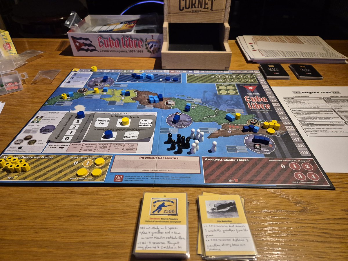 Hans_Goossens85's tweet photo. Another test play of Days of Pigs from @joe_dewhurst from @gmtgames together with @PCaproens. A very cool upcoming expansion of Cuba Libre from the legend @Volko26. https://t.co/sQET28irtr