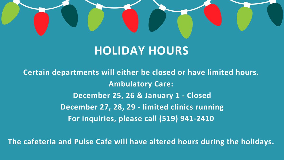 A reminder to our community that some clinics at the hospital may have altered hours as a result of the holiday. The emergency room is open 24/7  headwatershealth.ca/areas-of-care/…