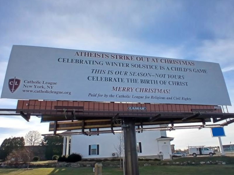 CatholicLeague's tweet photo. We have a billboard displayed in the vicinity of Madison, Wisconsin. It is on the beltway, south of Mineral Point Road. The panel size is 12 x 50. It will be up until December 29. https://t.co/R1Uq87RWYg https://t.co/ITzwqIyRb4
