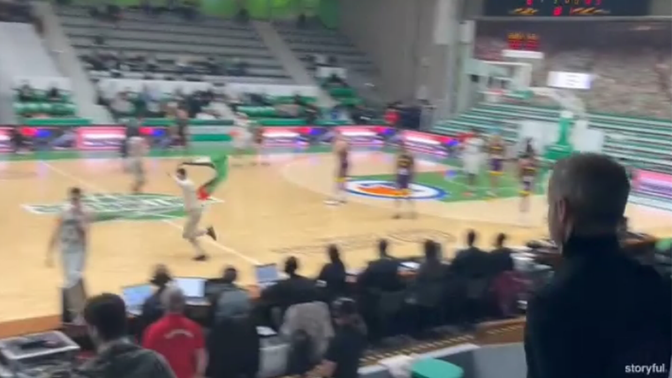 Evelyn__Knight's tweet photo. A group of agitators waving Palestinian flags stormed the court during a basketball game between Israel’s Hapoel Holon and France’s Nanterre 92, sparking chaos in the stands. 

The bedlam came during the third quarter of the game in Nanterre, France, which was part of the FIBA Basketball Champions League. 

Around 10 individuals ran onto the court waving Palestinian flags, angering hundreds of attendees from the French Jewish community cheering for the Israeli team. 

Some of the anti-Israel agitators jumped into the stands and were quickly apprehended by security. A group on the pro-Israel side began breaking out into nationalist chants. 

The match resumed a few minutes later after police detained the disruptors. Security was ramped up for the remainder of the game, including officers equipped with shields, to separate members of the Jewish community from other fans.

The Ministry of Diaspora Affairs had issued a warning regarding the game earlier in the day, including initial indications of a planned protest by groups expected to gather near the arena. These included the pro-Palestinian organization Europalestine and the far-left party La France Insoumise. 

Nanterre Mayor Raphaël Adam earlier this week barred fans from attending the game to "prevent public disturbances," but a court overturned that decision Wednesday morning.

Hapoel Holon lost the game to Nanterre, 87-77. But the Israeli team still advanced to the Top 16 stage thanks to the loss of Bosnian team Igokea to German team Würzburg. Yotam Hanochi led Guy Goodes’ scorers with 18 points, while Paul Lacombe excelled on the opposing side with 23 points.‘
A group of agitators waving Palestinian flags stormed the court during a basketball game between Israel’s Hapoel Holon and France’s Nanterre 92, sparking chaos in the stands.

The bedlam came during the third quarter of the game in Nanterre, France, which was part of the FIBA Basketball Champions League.

Around 10 individuals ran onto the court waving Palestinian flags, angering hundreds of attendees from the French Jewish community cheering for the Israeli team.

Some of the anti-Israel agitators jumped into the stands and were quickly apprehended by security. A group on the pro-Israel side began breaking out into nationalist chants.

The match resumed a few minutes later after police detained the disruptors. Security was ramped up for the remainder of the game, including officers equipped with shields, to separate members of the Jewish community from other fans.

The Ministry of Diaspora Affairs had issued a warning regarding the game earlier in the day, including initial indications of a planned protest by groups expected to gather near the arena. These included the pro-Palestinian organization Europalestine and the far-left party La France Insoumise.

Nanterre Mayor Raphaël Adam earlier this week barred fans from attending the game to "prevent public disturbances," but a court overturned that decision Wednesday morning.

Hapoel Holon lost the game to Nanterre, 87-77. But the Israeli team still advanced to the Top 16 stage thanks to the loss of Bosnian team Igokea to German team Würzburg. Yotam Hanochi led Guy Goodes’ scorers with 18 points, while Paul Lacombe excelled on the opposing side with 23 points.‘
#FIBAChampionsLeague
#Israel
#France