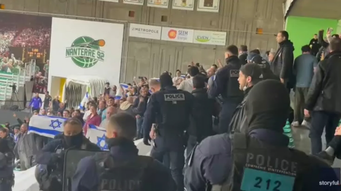 A group of agitators waving Palestinian flags stormed the court during a basketball game between Israel’s Hapoel Holon and France’s Nanterre 92, sparking chaos in the stands. 

The bedlam came during the third quarter of the game in Nanterre, France, which was part of the FIBA